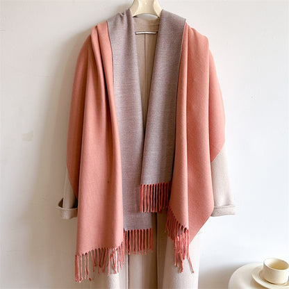 Women's & Men's Cashmere Winter Thickened Warm Double-sided Two-color Scarfs