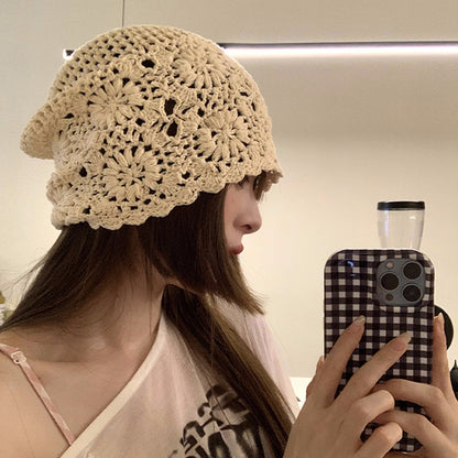 Women's Woven Hat Thin Hollow Woolen Retro Artistic Knitted Hats & Caps