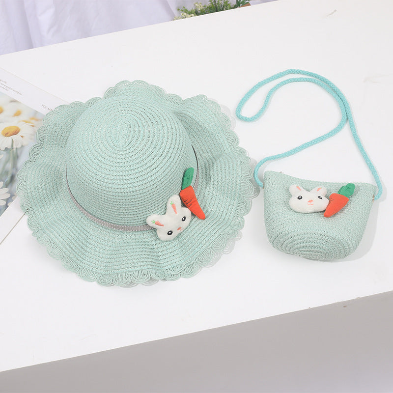 Children's Straw Hat Summer Sun Protection Bag Set Korean Style Kids' Headwear