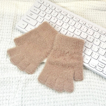 Female Winter Warm Exposed Finger Flip Gloves