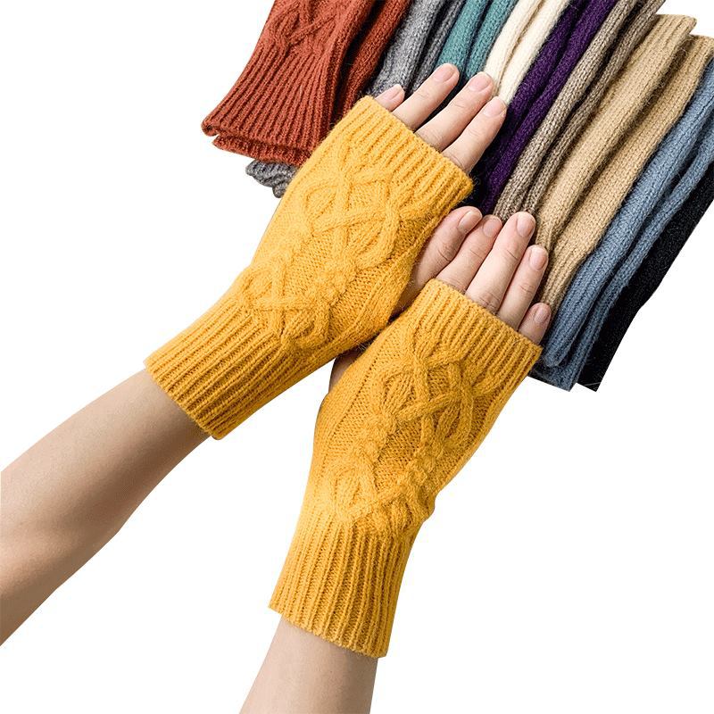 Women's Half Finger Writing Wool Knitted Warm Gloves