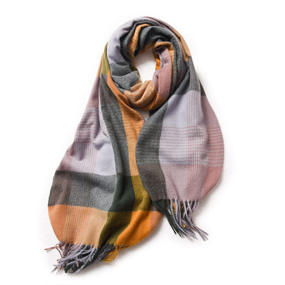 Plaid Tassel Dopamine Shawl Warm Thickened Sky Scarfs