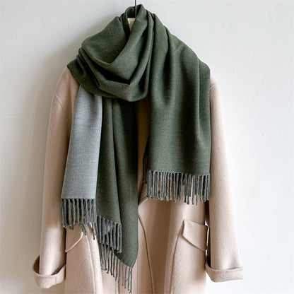 Women's & Men's Cashmere Winter Thickened Warm Double-sided Two-color Scarfs