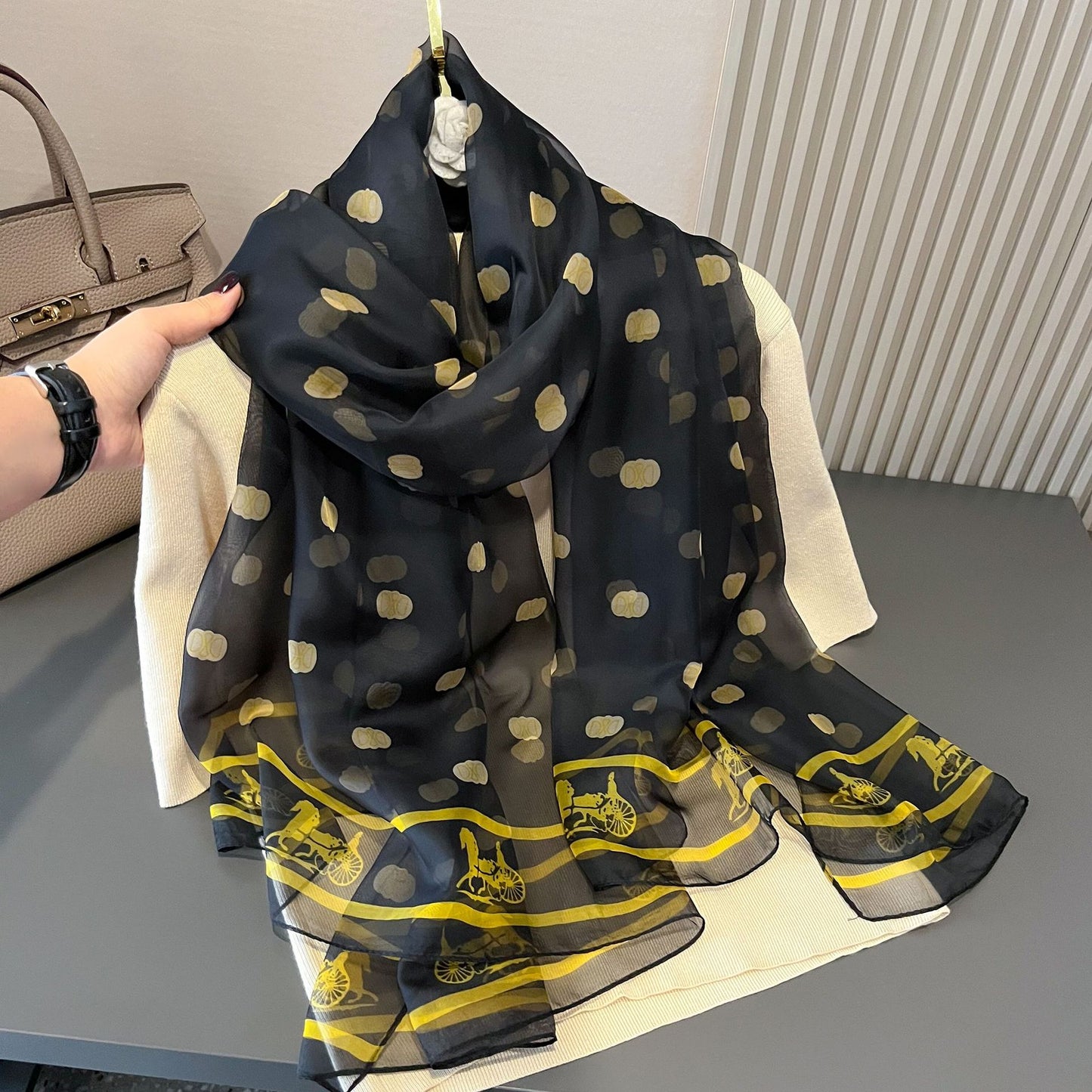 Women's Polka Dot Printed Long Wear Silk Scarfs