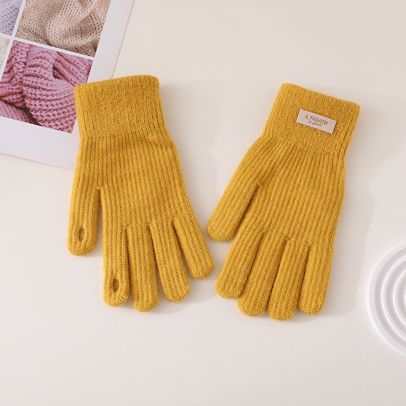 Women's & Men's Thickened Solid Color Knitted Wool Keep Warm Fleece-lined Gloves