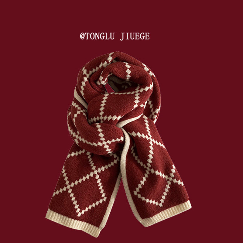 Women's Red Winter Plaid Korean Style Versatile Scarfs