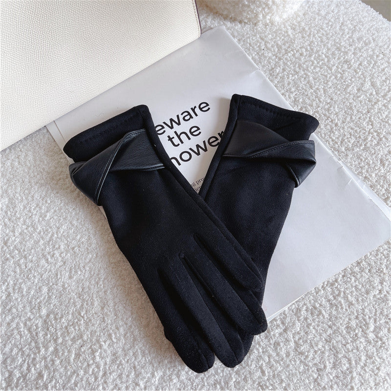 Women's Fleece-lined Thermal Winter Suede Outdoor Cycling Gloves