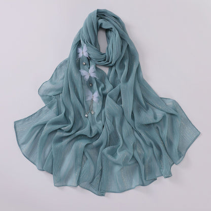 Streaming Sier Silk Wrinkled Butterfly Long Hui Scarfs