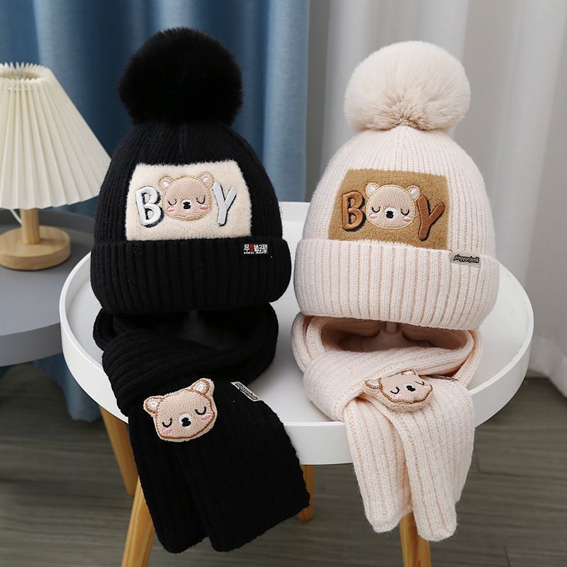 Children's Hat Two-piece Set Fleece-lined Thickened Knitting Kids' Headwear