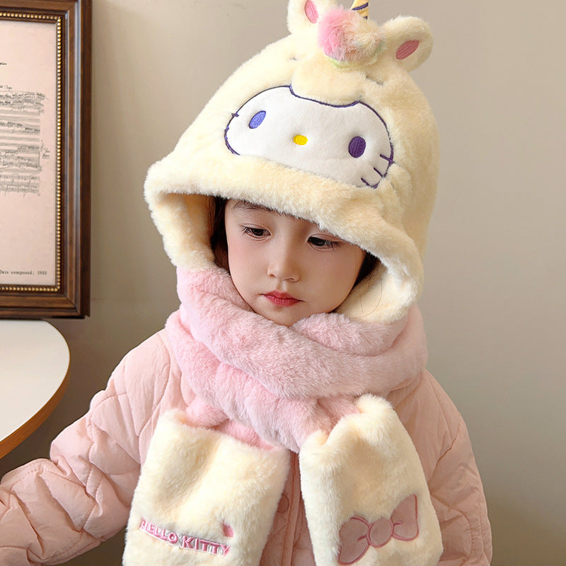 Children's Unicorn Hat Three-in-one Winter Warm Scarfs Kids' Headwear