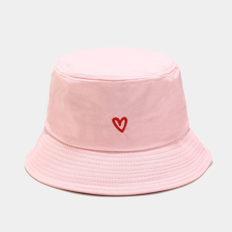 Women's Love Embroidered Cotton Bucket Hat Trendy Outdoor Hats & Caps