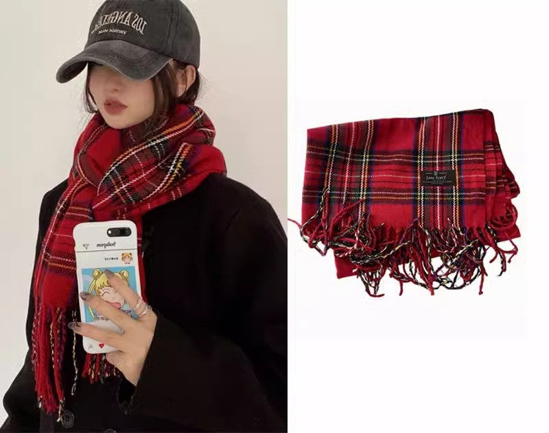 Women's To Match Tassel Plaid Retro Korean Scarfs