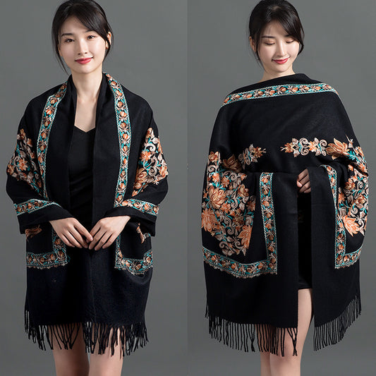 Women's Sunflower Embroidered Artificial Cashmere Ethnic Style Scarfs