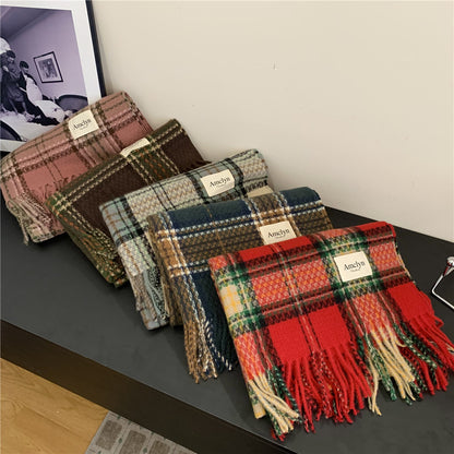 Plaid Female Winter Korean Style Thick Scarfs