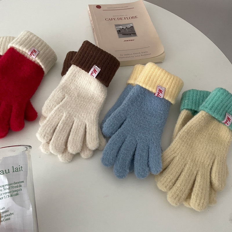 Green Color Blocking Series Knitted Korean Gloves