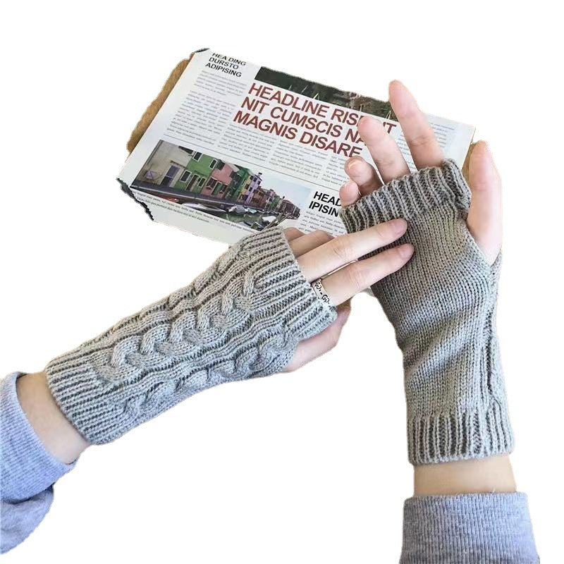 Finger Knitted Open Dark Couple Fingerless Gloves