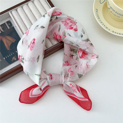 Women's Band Cotton Linen Small Square Towel Scarfs