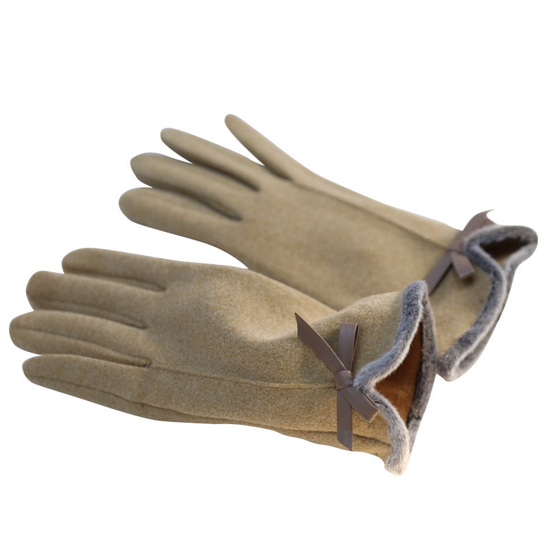 Women's Driving For Thickened Fleece-lined Warm Riding Windproof Woolen Gloves