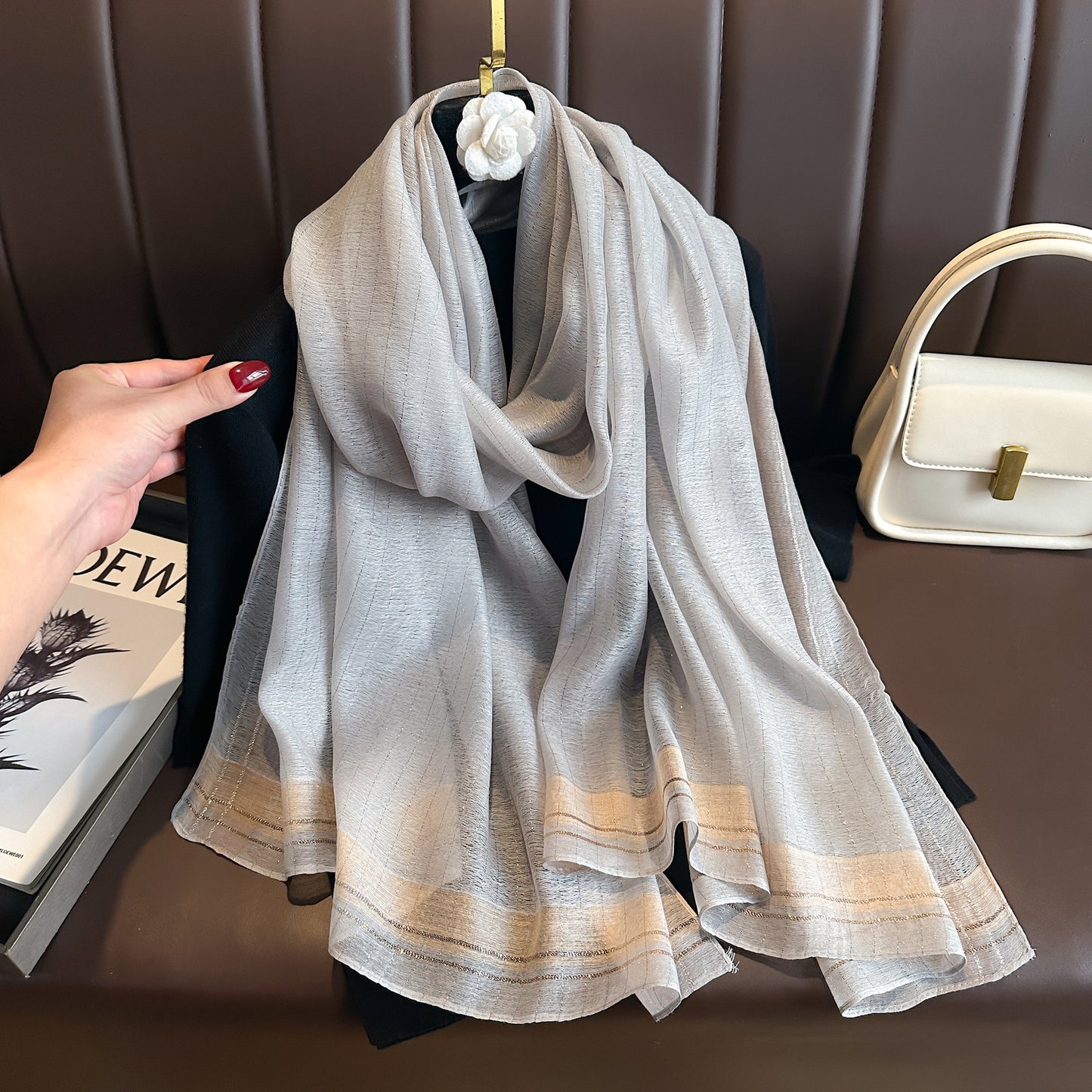 Women's Solid Color Gold Silk Fashion Emulation Scarfs