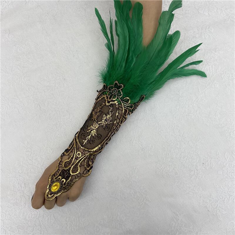 Halloween Feather Gothic Style Hollow Gold Gloves