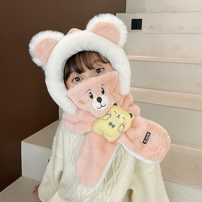 Children's Integrated Boys Plush Bonnet Cold Protection Kids' Headwear