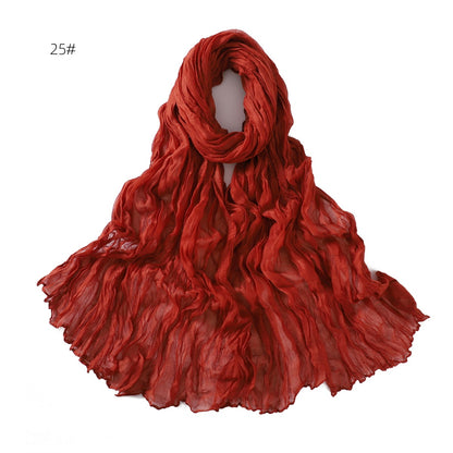 Women's Pure Color Voile Twist Wrinkle Cotton Linen Scarfs