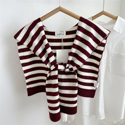 Women's Striped Two-color Shawl Shoulder Outer Shirt Summer Knotted Knitted Scarfs