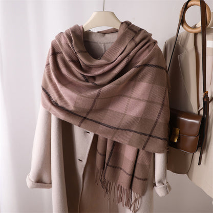 Women's Plaid Winter Shawl Warm Long Tassel Scarfs