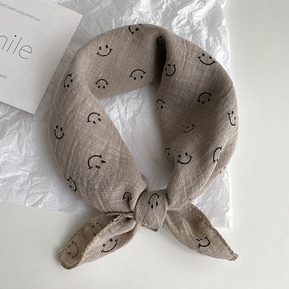 Women's & Men's Smiley Face Cotton Linen Thin Kerchief Scarfs