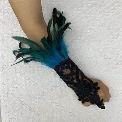 Halloween Feather Hook Finger Party Prom Black Gloves