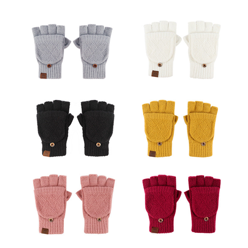 Half Finger Warm Flip Rhombus Cold Gloves