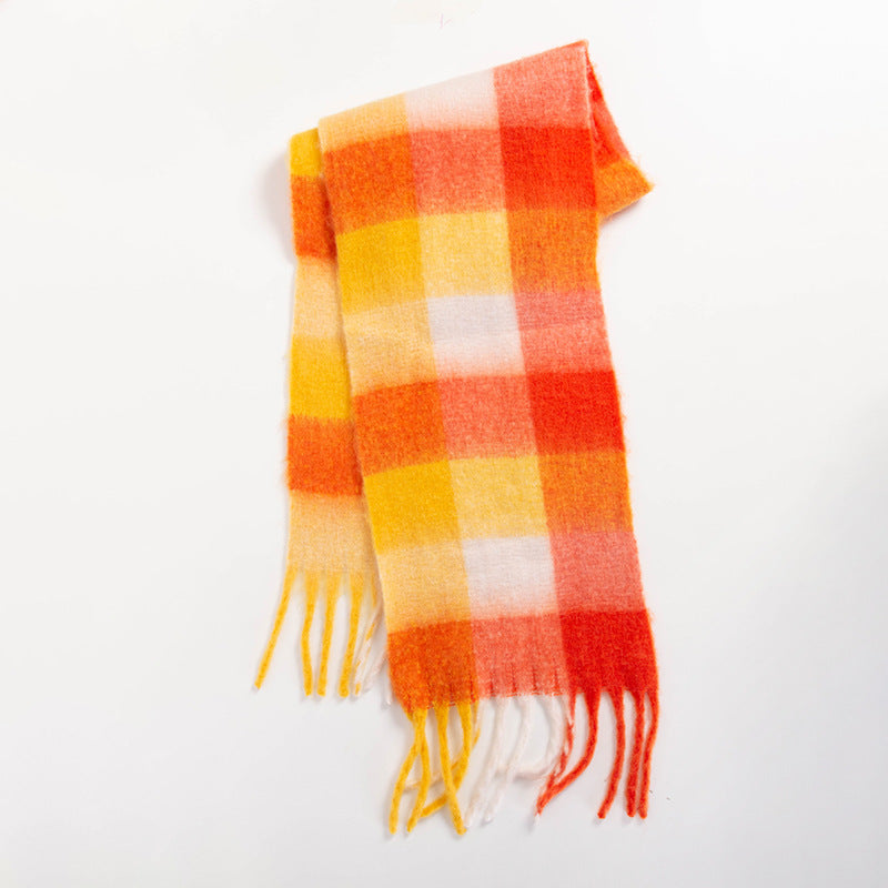 Colorful Plaid Striped Thick Braid Mohair Scarfs