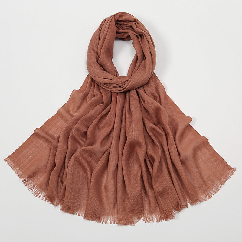 Women's Slub Cotton Solid Color Linen Feel Burrs Scarfs