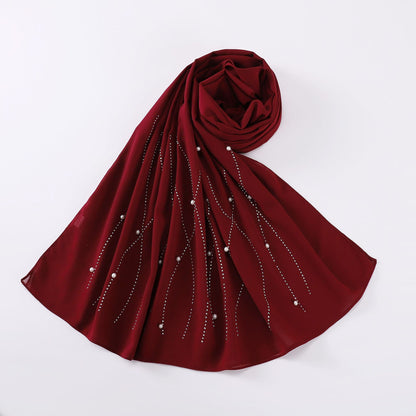 Chiffon Single Head Hot Rhinestone Beaded Scarfs