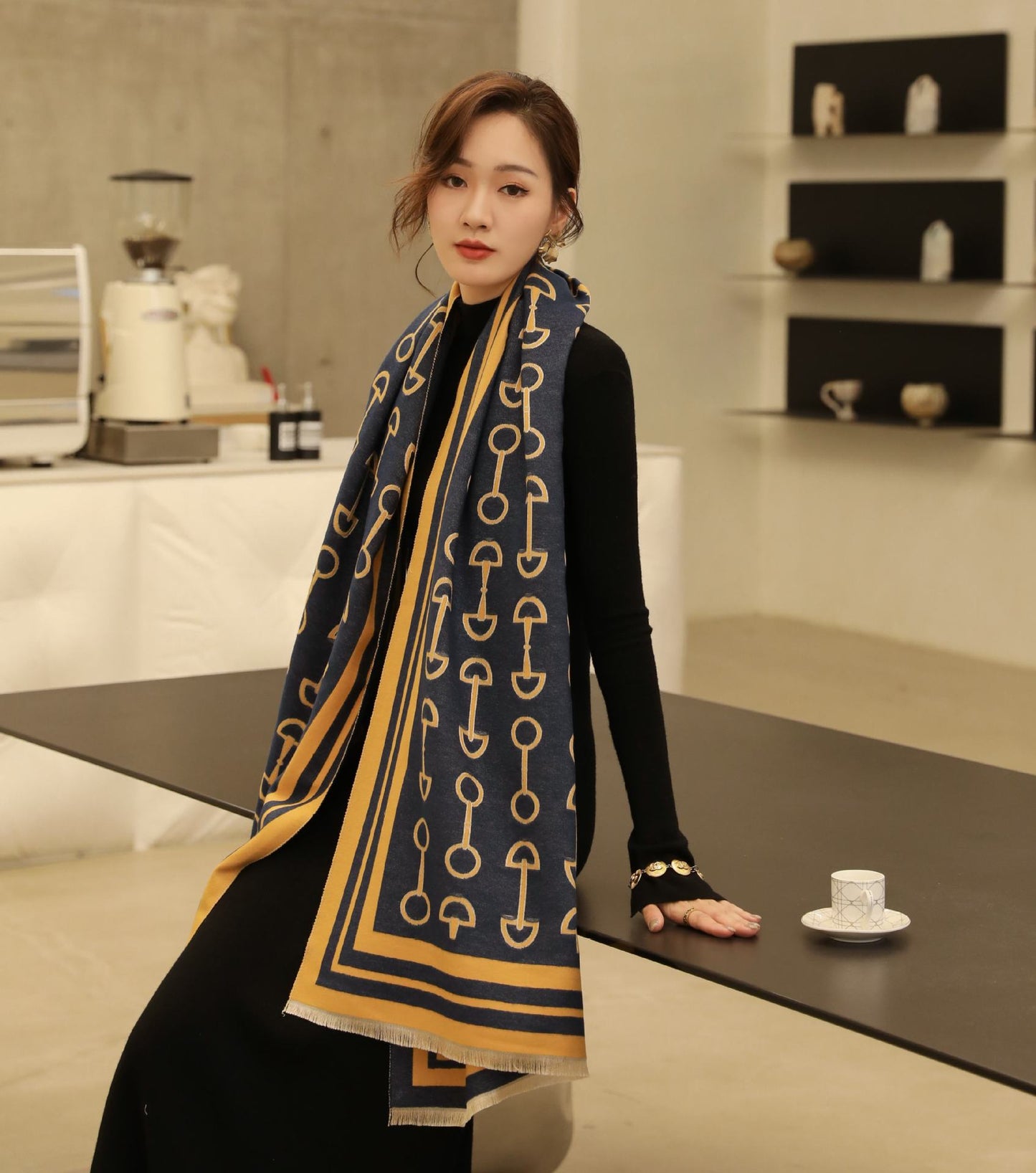 Women's Winter Thick High-grade Wool Double-sided Shawl Scarfs