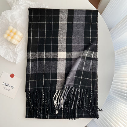 Women's Cashmere Thick Checks Warm Korean Style Scarfs