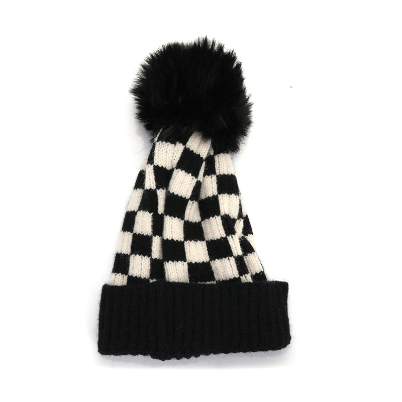 Style Trendy Woolen Boys Chessboard Plaid Knitted Kids' Headwear