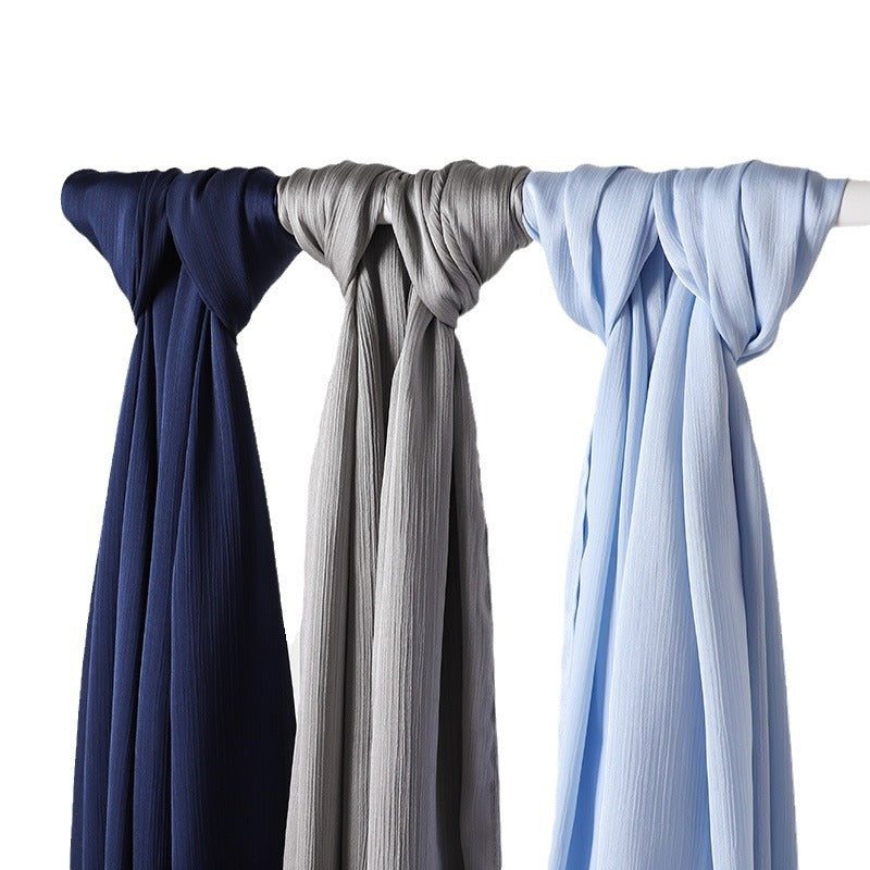 Classy Natural Wrinkle Monochrome Smooth Crepe Scarfs