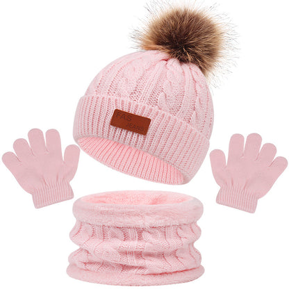 Children's Stylish Hat Three-piece Single Ball Kids' Headwear