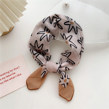 Women's Cotton Linen Small Square Towel Autumn Summer Bandana Headband Scarfs