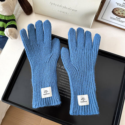 Women's Winter Solid Color Knitted Korean Style Thickened Touch Gloves