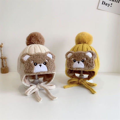 Fur Ball Knitted Earmuffs Bear Double Kids' Headwear