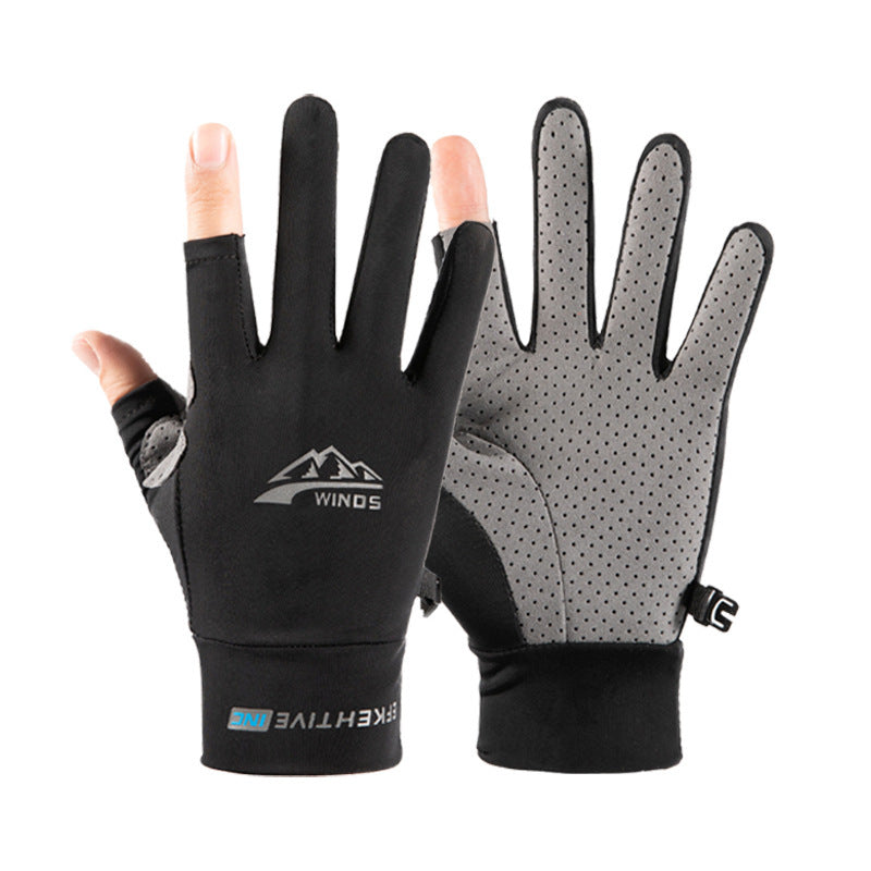 Men's Dew Two Finger Ice Silk Summer Sun Protection Gloves