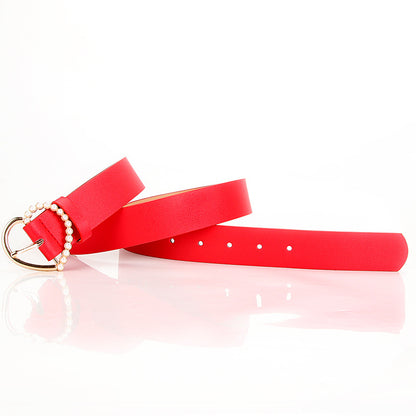 Women's Sweet Elegant Love Pearl Pin Buckle Belts