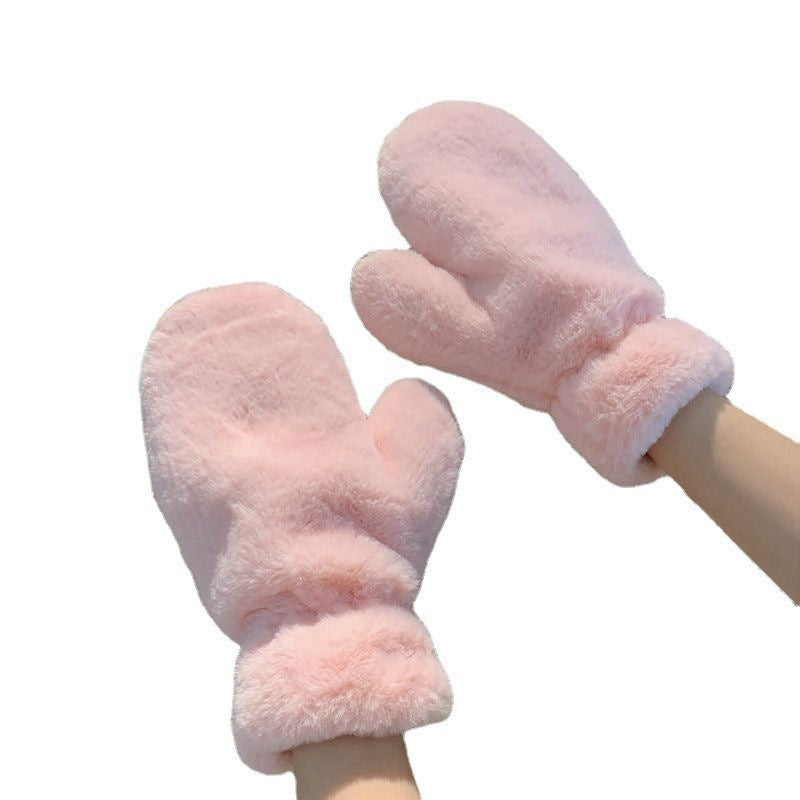 Men's Plush Thickened Warm Female Finger Cute Gloves