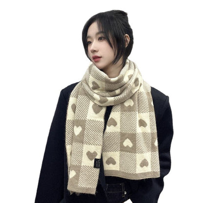 Women's Plaid Winter Korean Style Girlish Lovely Heart-shaped Days Knitted Scarfs