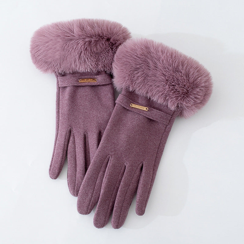 Women's Fleece-lined Thick Cute Windproof Plush Angora Cycling Driving Warm Gloves