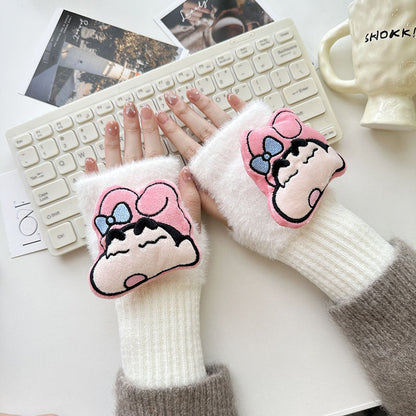 Half Finger Cartoon Knitted Bracers Thick Gloves