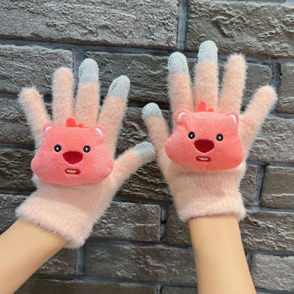 Small Beaver Ruby Plush Female Cycling Warm Cute Gloves