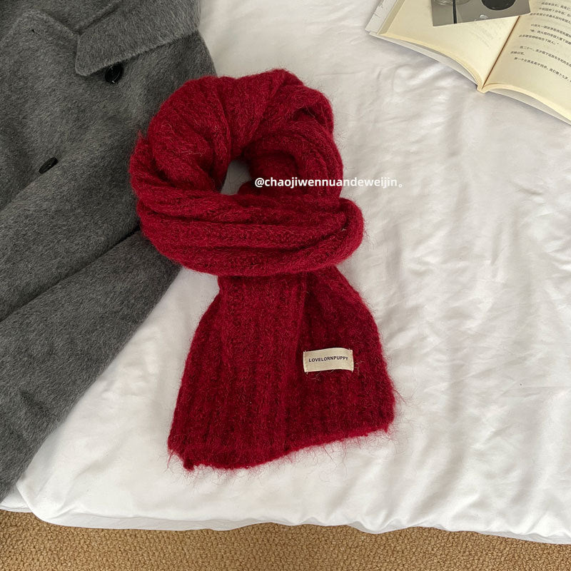 Women's Pure Color Knitted With Wool White Scarfs